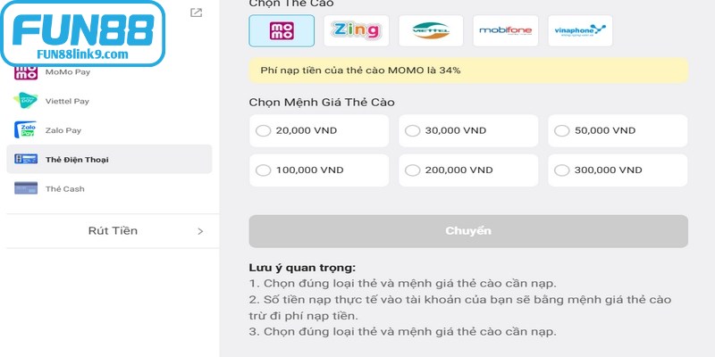 Hướng dẫn quy trình nạp tiền FUN88 nhanh chỉ với vài bước