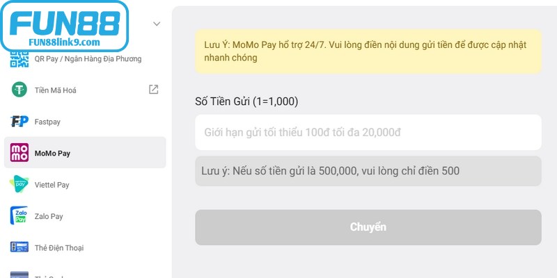 Lưu ý quan trọng khi nạp tiền FUN88 cho bạn
