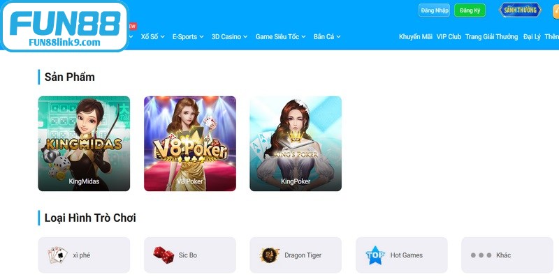 Các sản phẩm trò chơi nổi bật tại FUN88 là gì